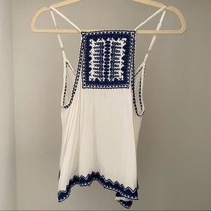 LF Into Tank | Size S | White & Navy Embroidered
